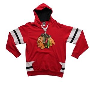 NHL‎ Chicago Blackhawks Hoodie Mens Large Red Lace Up Pullover Striped Sleeves